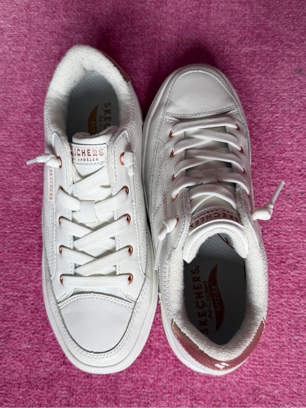 Skechers White Sneakers with Rose Gold Accents 7.5